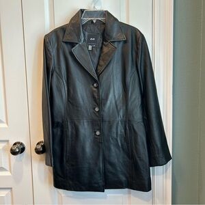 JLC Women's Classic Black Genuine Soft Leather Button Front Jacket Size Large